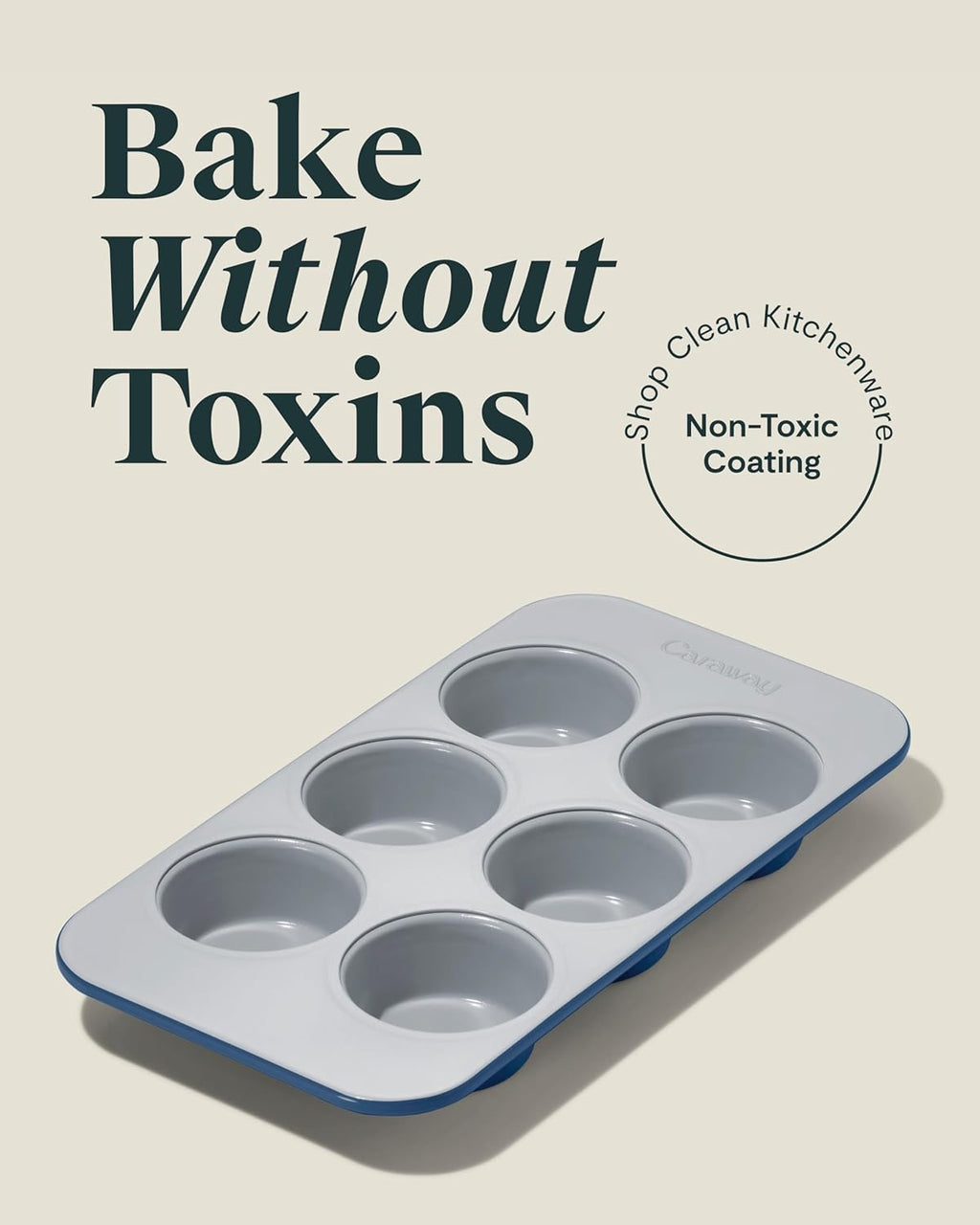 Caraway Nonstick Ceramic 6 Cup Muffin Pan – Non-Toxic, PTFE & PFOA Free – Oven Safe – Aluminized Steel Core – Small Muffin Pan for Baking Cupcakes, Muffins & More - Navy