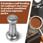 MEION Espresso Tamper 58.5mm Coffee Tamper, Calibrated Dual Spring Loaded Barista Tamper with Stainless Steel Base, Comes with aluminum storage pad (58.5MM, Silver)
