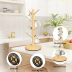 Mug Holder Tree,New Upgraded 360° Rotated 8 Hooks Coffee Cup Holder for Counter,Wood Coffee Mug Rack Standing for Coffe e Bar Accessories and Kitchen Home Organizer(Natural)