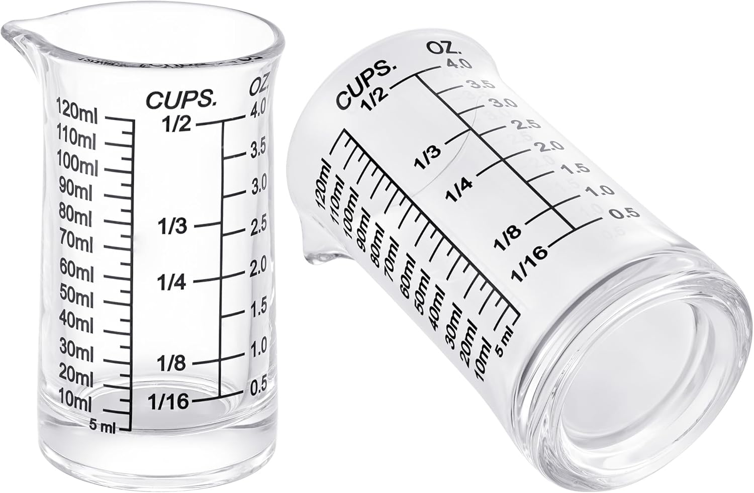 Ackers 4oz Glass Measuring Cup – Shot Glass with Ounce,Ml,Cups Markings for Kitchen & Bar(Pack of 2)