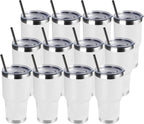 DOMICARE 30 oz Tumbler with Lid and Straw, Stainless Steel Tumblers Bulk, Insulated Vacuum Double Wall Travel Coffee Mug, Durable Powder Coated Tumbler Cups (White, 12)