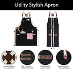 10 Pack Kitchen Aprons, Work Apron, Canvas, Multiple Pockets, Gardening, Painting, BBQ, Artist, Carpenter, Sizes M to XXL, Black