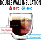 5.5oz Glass Coffee Mugs Set of 2, Double Walled Espresso Cups for Latte Cappuccino Cocoa Milk Cafe Juice, Clear Glass Tea Cup Set Glassware Gift for Christmas Birthday