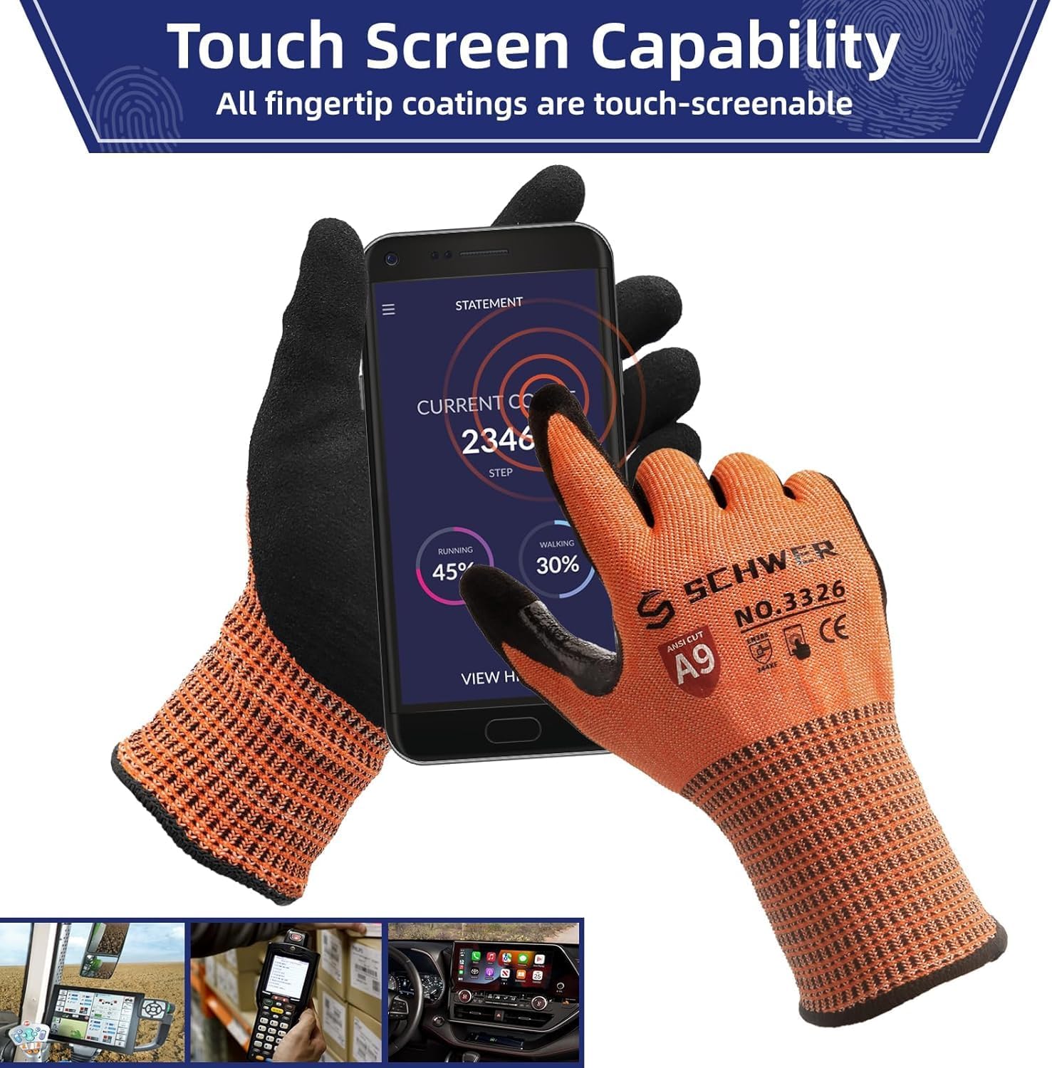 Schwer ProGuard Highest Level Cut Resistant Work Gloves PR3326 for Extreme Protection，ANSI A9 Cut Gloves with Reinforced Thumb, Non Slip, Non PFAS, Durable, Touch-screen, Orange 120 Pairs, M