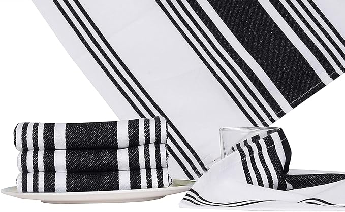 Urban Villa Kitchen Towels 100% Cotton Dish Towels for Kitchen (Set of 3)20”x30” Dish Cloths Highly Absorbent Kitchen Linen Set with Hanging Loop Perfect for Drying Dishes Cleaning Towels-Black White