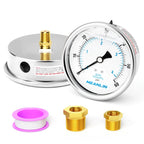 MEANLIN MEASURE 0~60Psi Stainless Steel 1/4" NPT 4" FACE DIAL Liquid Filled Pressure Gauge, Pool Sand Filter Water Pump Pressure Test Back Mount, with 1/4" x 1/2" NPT and 1/4" x 3/8" NPT Hex Bushing