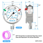 MEANLIN MEASURE 0~5000Psi Liquid Filled Pressure Gauge Stainless Steel 2.5" FACE DIAL 1/4" NPT 316 Stainless Steel Joint for WOG Water Oil Air Lower Mount, with 2PCS Snaps