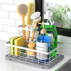 Large Family-Sized Sponge Holder for Kitchen Sink with Brush Holder - Drain-Free Non-Slip Base, 2.6mm Stainless Steel with White Rust-Resistant Coating-10.24"L x 6.5"W x 5.83"H Sink Organizer