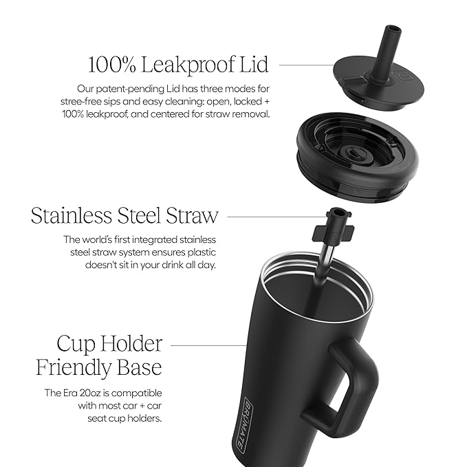 BrüMate Era 20 oz Tumbler with Handle and Straw | 100% Leakproof Insulated Tumbler with Lid and Straw | Made of Stainless Steel | Cup Holder Friendly Base | 20oz (Mocha)