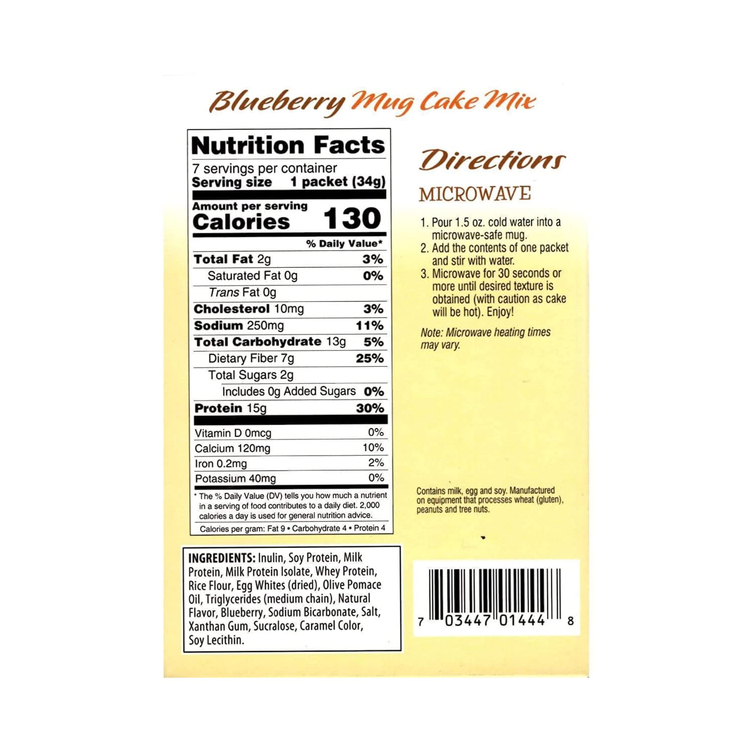 FITWISE - High Protein Mug Cake Mix, 15g Protein, Low Calorie, Low Net Carbs, Low Fat, High Fiber, Gluten Free, Ideal Protein Compatible, 7 Servings Per Box (Blueberry)