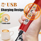 Nahida Rechargeable Milk Frother Wand for Coffee Include Stand - Red