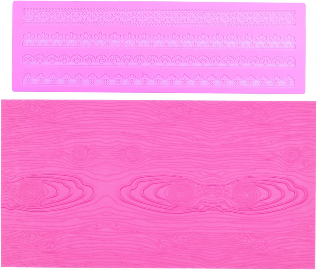 Embossing Lace Fondant Molds, Woodgrain Fondant Mats Molds, Silicone Molds for Cake Decorating set of 2