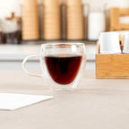 Restaurantware-Forma Professional 5.1 Ounce Glass Coffee Cups, 12 Insulated Coffee Cups With Handle - Dishwashable, Reusable, Clear Double Wall Beverage Tumblers, Freezable, For Hot Or Cold Beverages