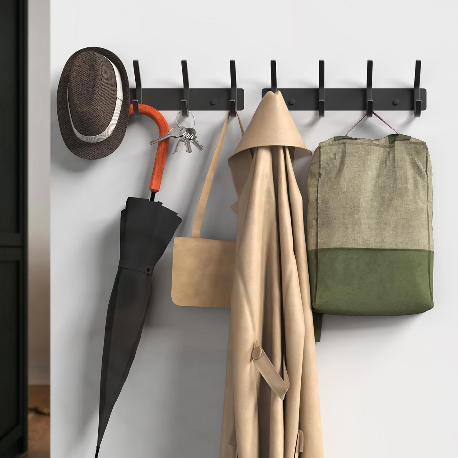 VAEHOLD Wall Hooks, Heavy Duty Aluminum Towel Hooks for Hanging Coat, Hat, Key, Clothes, Closet Hook Wall Mount for Kitchen, Bathroom, Office (“C“ Shape Coat 4 Hooks 2 Pack)