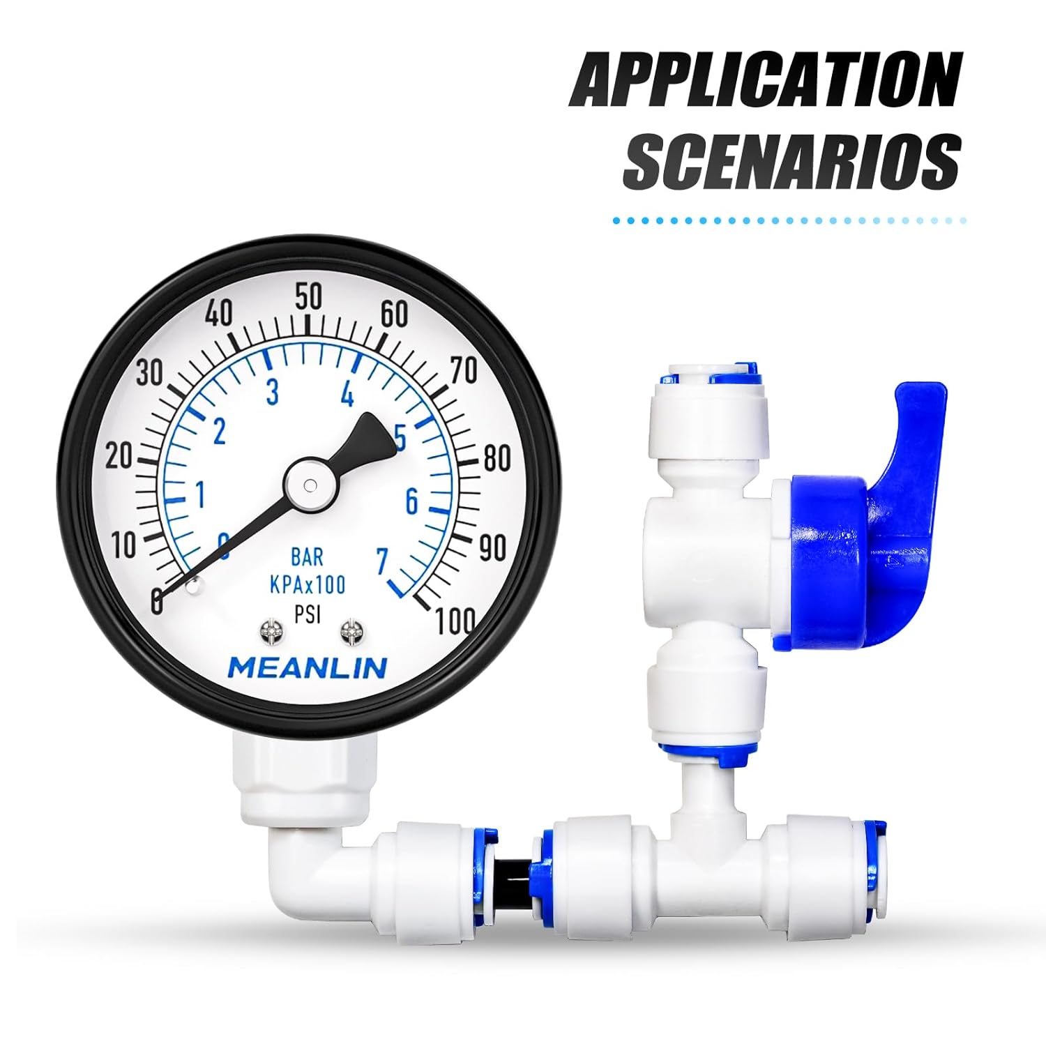 MEANLIN MEASURE 0-100Psi Well Pump Pressure Gauge 1/4" NPT 2" FACE DIAL for Well Pump Water Tire Water Pressure Tester Back Mount, with Teflon Tape