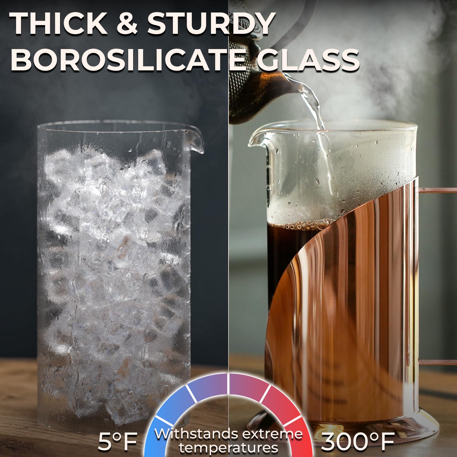 Cafe Du Chateau Stainless Steel French Press Coffee Maker - 34oz Insulated Coffee Press with 4-Level Filtration, BPA Free, Durable Glass, Great for Tea