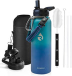 Insulated Water Bottle 40 oz, Triple Wall Vacuum Stainless Steel (Cold for 48 Hrs), Leak Proof & Non-BPA, Modern Water Flask Jug with Paracord Handle & Straw Spout Lids, Cyan Blue