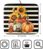 Sunflower Pumpkin Dish Drying Mat for Kitchen Counter,Black and White Stripe Drying Mat 16 x 18 Inch with Absorbent Reversible Microfiber Dish Drying Pad Dish Rack Drainer Mat for Coffee Bar