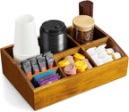 Acacia Wood Coffee Station Organizer for Countertop, Coffee Bar Accessories and Organizer, Pod Holder Storage Basket for K Cup Sugar Tea Bag