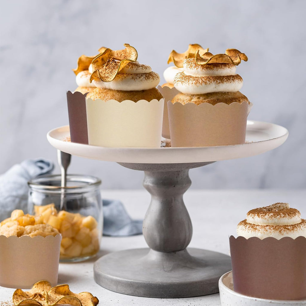 Whaline 120Pcs Brown Paper Baking Cups Scalloped Edge Cupcake Wrappers Gradient Brown Cupcake Muffin Cases for Wedding Birthday Baby Shower, 3 Colors