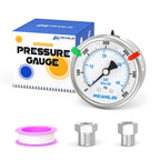 MEANLIN MEASURE 0~600Psi Stainless Steel Liquid Filled Pressure Gauge 2.5" FACE DIAL 1/4" NPT for WOG Water Oil Air Back Mount with Stainless Steel Hex Bushing and Snaps
