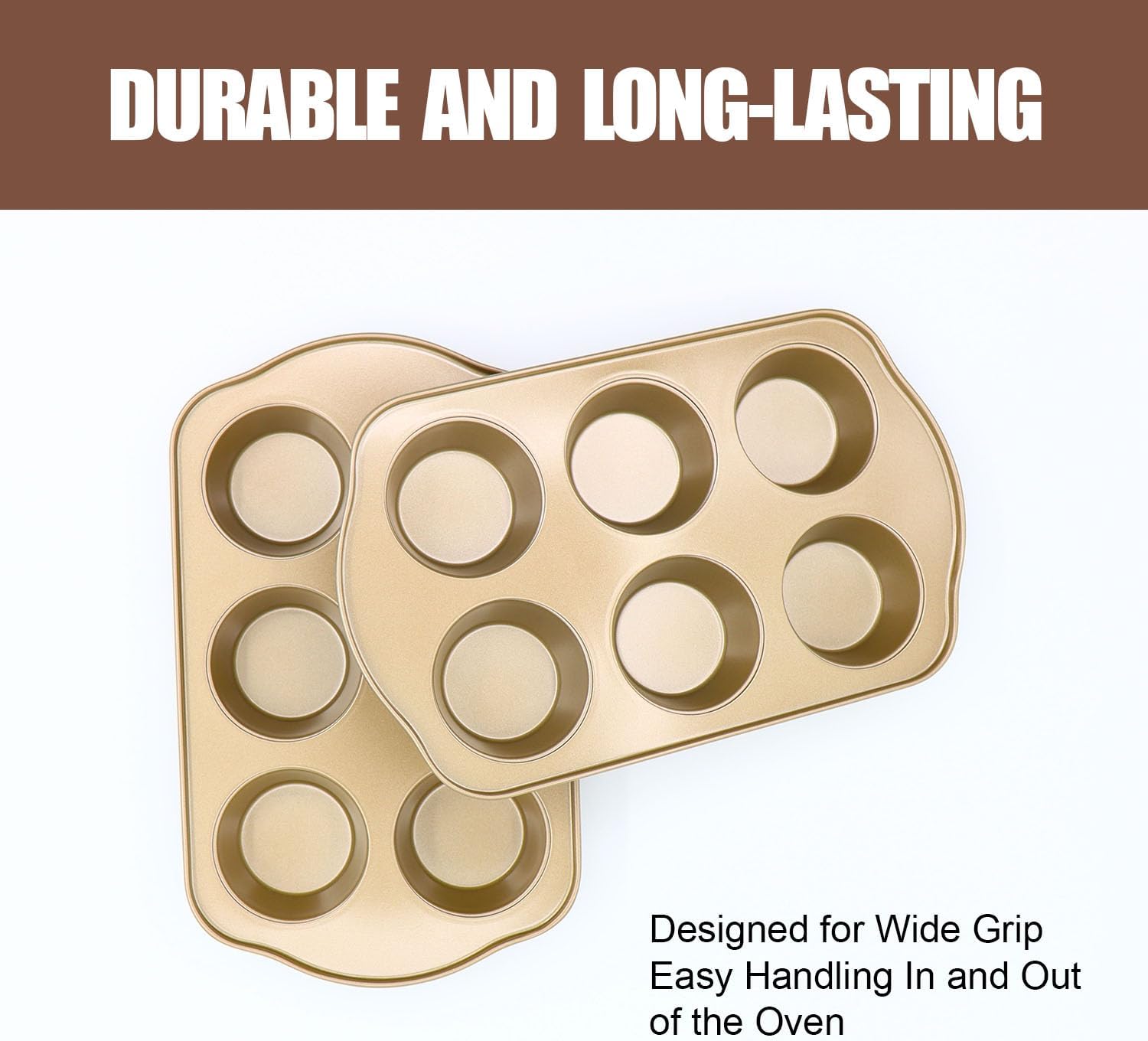 Nonstick 6 Cup Standard Muffin Pan, Cupcake Pan Set, Muffin Tins for Oven, 2 Pack, Gold
