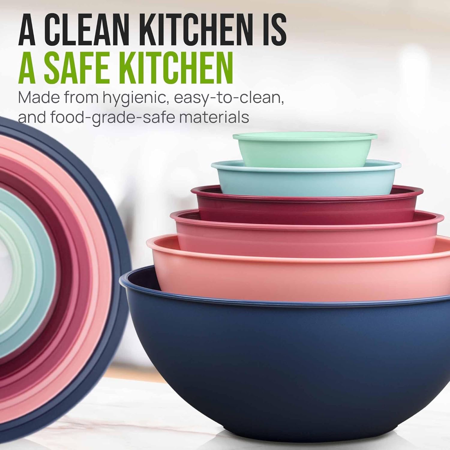 Zulay Kitchen 12 Piece Plastic Mixing Bowls with Leak-Proof Lids Set - Microwave and Freezer Safe Kitchen Mixing Bowls for Preparing, Serving and Storing - Large Nesting Bowls (Cotton Candy Ombre)