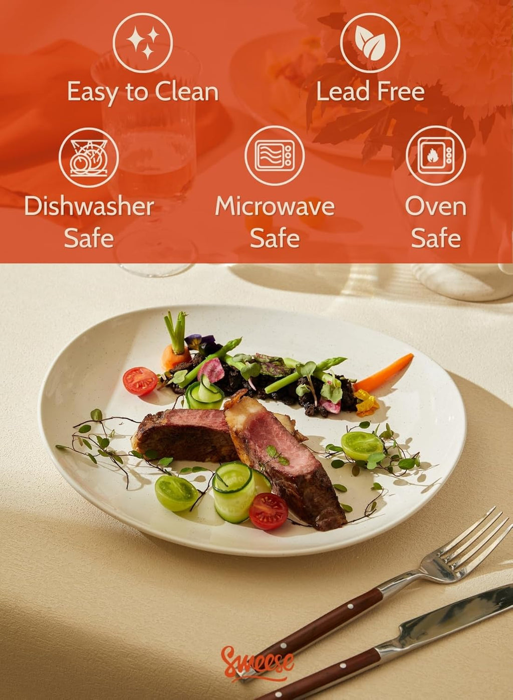 Sweese Porcelain Dinner Plates 11 Inch Set of 6 - Scratch Resistant, Microwave Oven Safe Plates in Grey