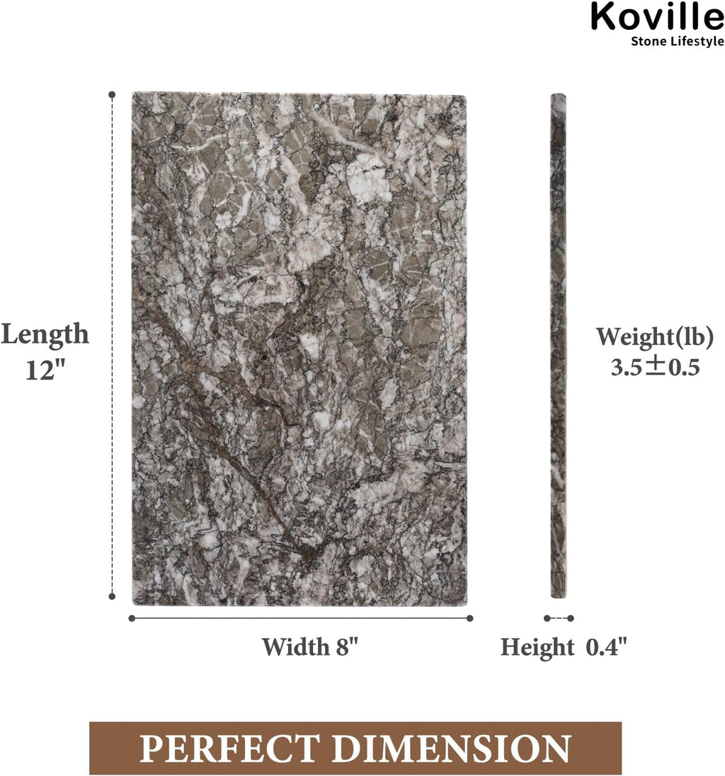 Koville Natural Marble Cutting Board for Kitchen Pastry Bread, 12" x 8" Real Stone Slab Marble Cheese Board for Counter, Decorative Boards Serving Boards for Home Kitchen(Morocco-Zagora Gray)