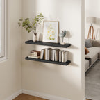 Fun Memories Rustic Real Wood Floating Shelves, 8 Inch Deep Floating Shelf Wall Mounted, 36" W x 8" D Wall Shelves Storage Shelves for Living Room, Bedroom, Bathroom, Black Finish, Set of 2