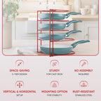 Heavy-Duty Pots and Pans Organizer | 5-Tier Cookware & Lid Storage Rack | Free-Standing or Wall-Mount | Kitchen Organizer for Cast Iron Skillets, Pots, Frying Pans, Lids | Red