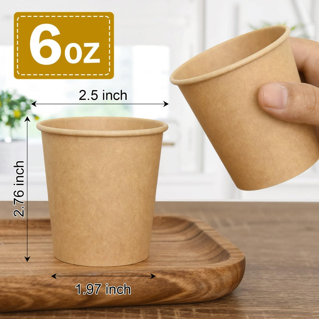 300 Pcs 6 oz Kraft Paper Cups - Disposable Paper Cups Hot Cold Beverage Drinking Cup for Coffee, Water, Tea, Juice, Espresso & Cortado