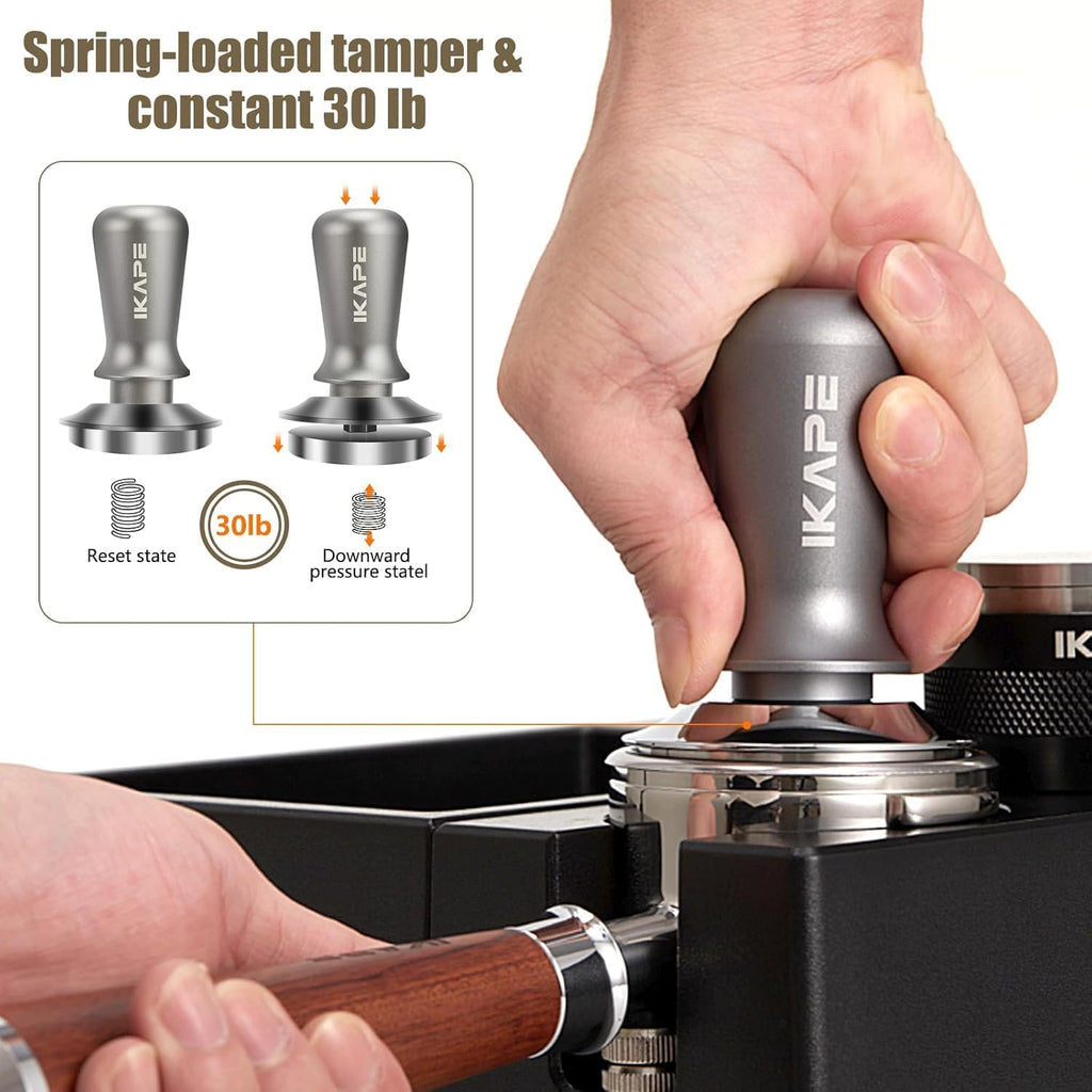 IKAPE 45mm Espresso Tamper, Premium Barista Coffee Tamper with Calibrated Spring Loaded, 100% Flat Stainless Steel Base Tamper for Espresso Machine