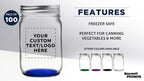 DISCOUNT PROMOS 100 Decorating Mason Jars Set, 12 oz. - Customizable Text, Logo - Canning, Aluminum Lid - Blue