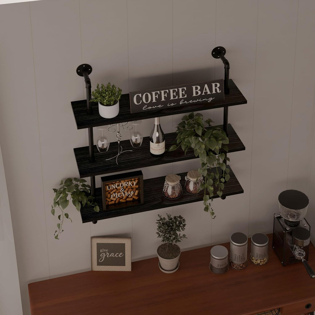 Industrial Pipe Shelf Shelving Bookcase, Wall Mounted Rustic Bookshelf, Floating Bookshelves for Wall,Retro Wood Metal Pipe Industrial Shelves for Living Room