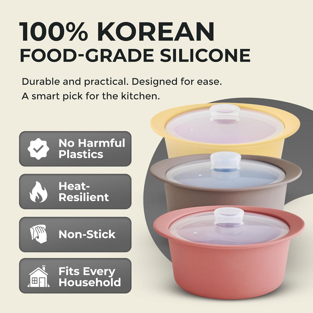 27oz Platinum Silicone Microwave Steamer Pot with Handle & Lid - Korea 100% Food-Grade Steamer Bowl, Heat-Resistant Cooker with Steam Holes, Easy Clean, Dishwasher Safe, Taupe Brown