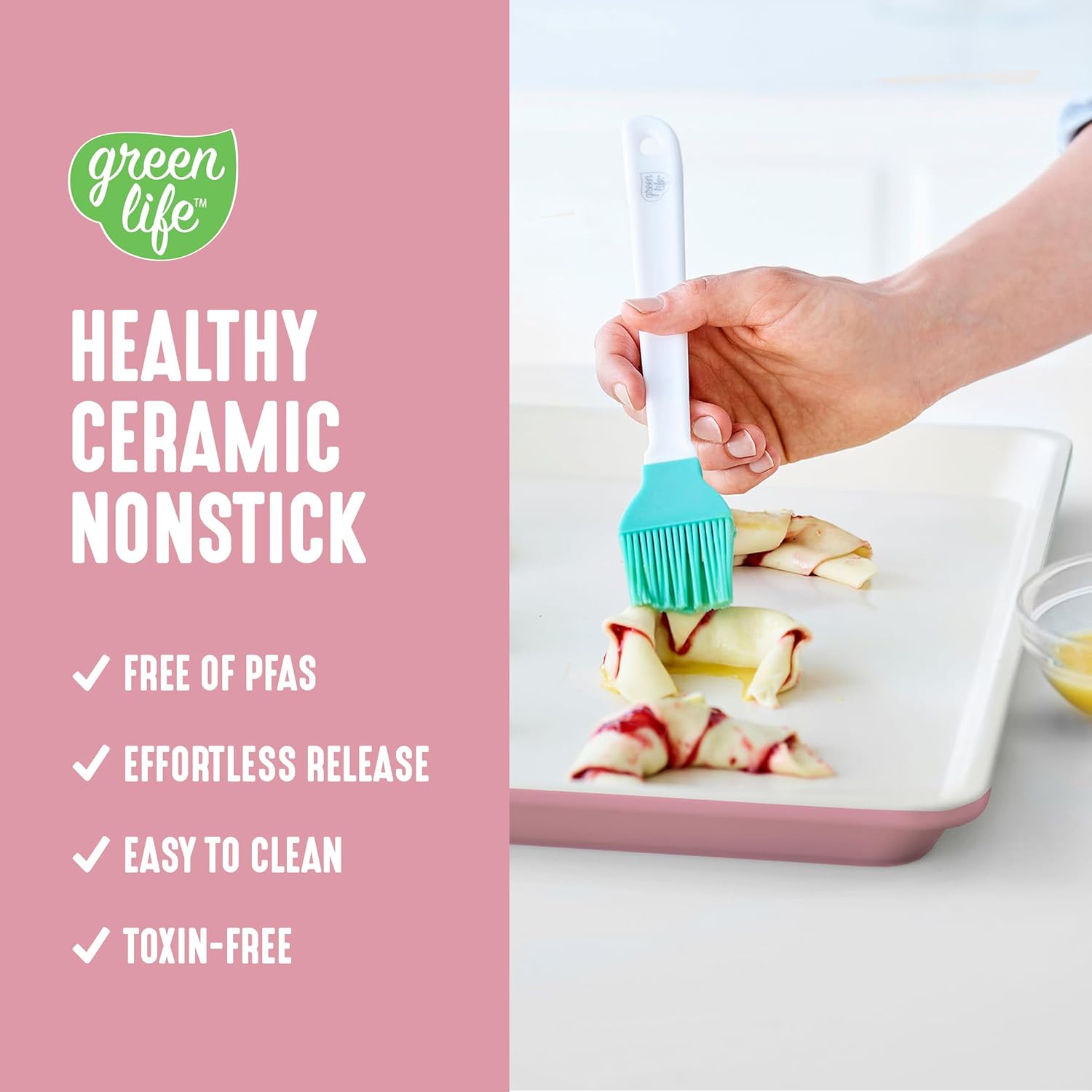 GreenLife Bakeware 18” x 13” Half Cookie Sheet Baking Pan, Non-Toxic PFAS-Free Healthy Ceramic Nonstick, Oven Safe to 450°F, Easy Release, Even Heating, Easy Clean, Pink