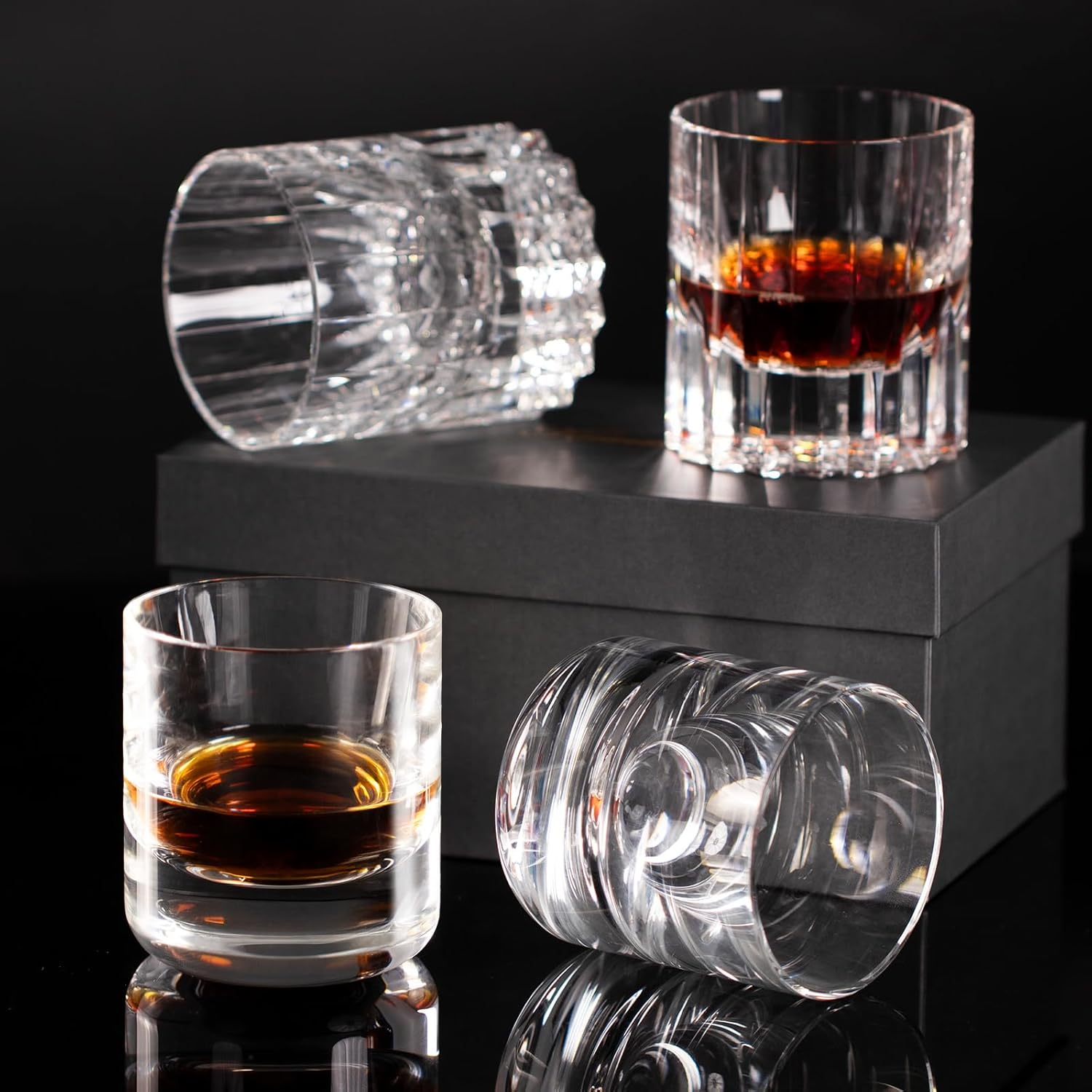 KAMMAK Crystal Whiskey Glasses Set of 2, 6.76oz Old Fashioned Glasses Stemless, Hand Blown White Cocktail Glasses, Engagement Gifts for Couples, Women, Men