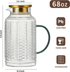 Glass Pitcher with Lid, 2 PACK 68 oz/2 Liter Vintage Water Pitcher, Clear Borosilicate Glass Water Carafe for Cold Brew, Coffee, Lemonade, Iced Sun Tea,Beverage, Milk, Heat Resistant
