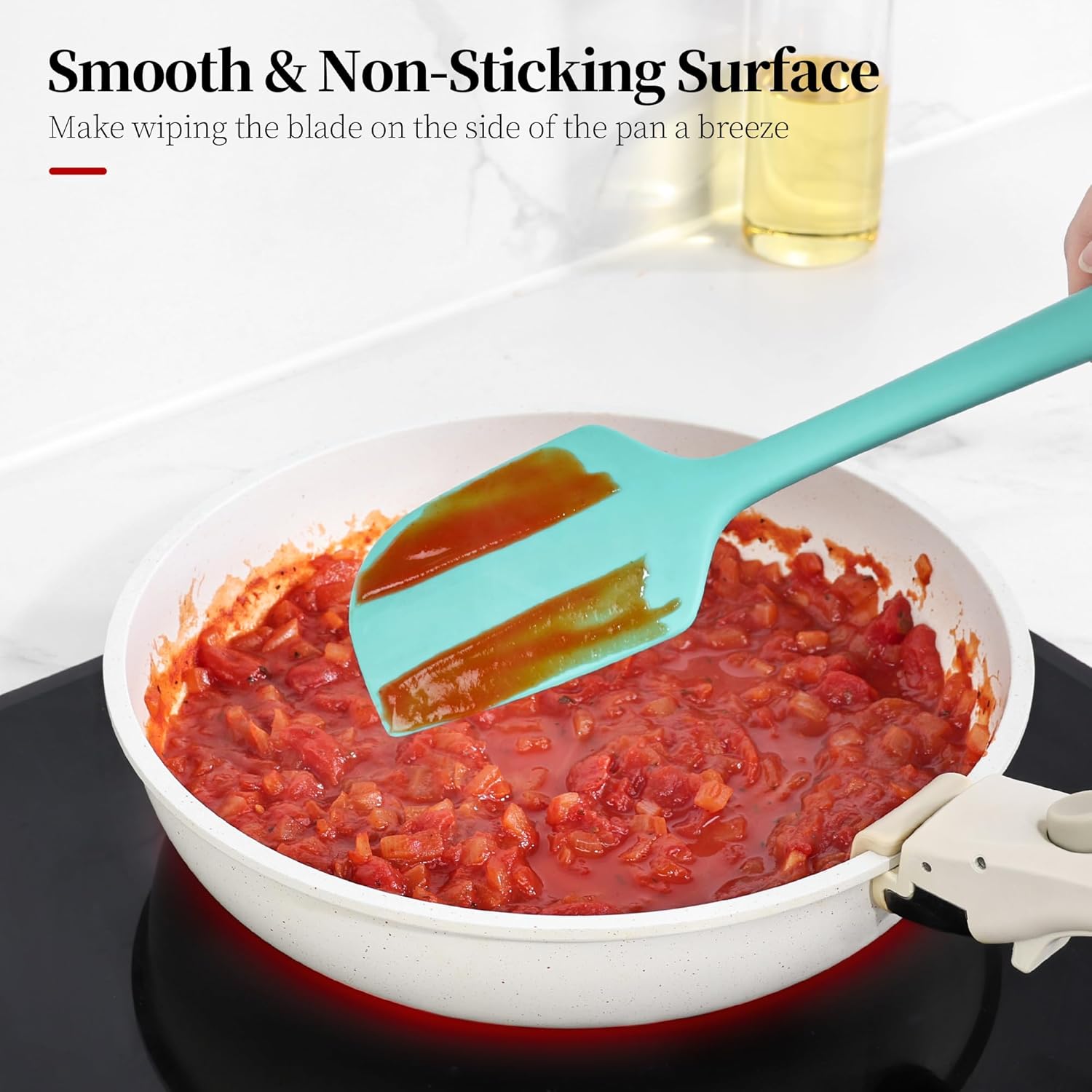 600ºF Heat Resistant Spatulas, High Heat Food Safe Semless Kitchen Silicone Scraper Set for Cooking Baking Mixing Scraping Stirring Nonstick Cookware Pan Bowl (4Pcs,Turquoise)