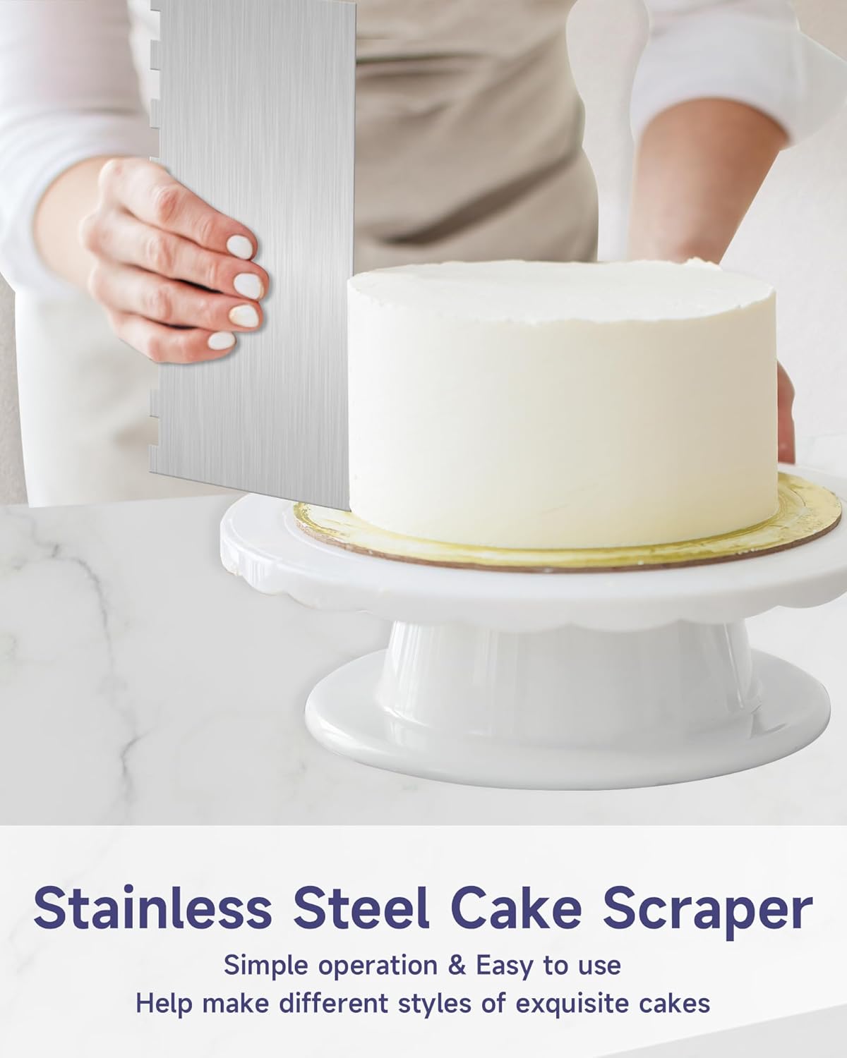 9 Inch Metal Cake Scraper Set of 2, Stainless Steel Cake Scraper Smoother Double Sided Patterned Edge for Icing Smoother,Tall Cake Scraper, Cake Combs for Buttercream