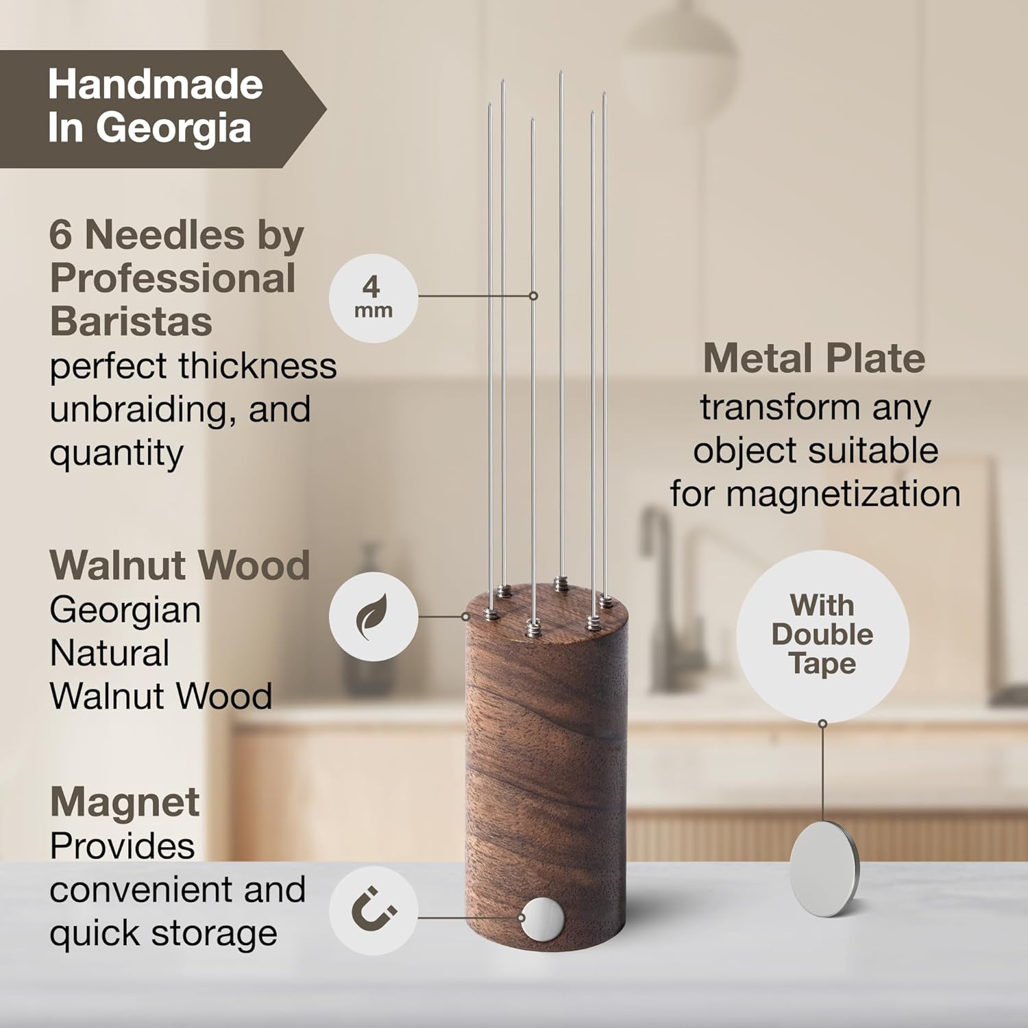 WDT Tool Espresso Stirrers - Coffee Distributor Barista Tools - Espresso Needle Distribution Tool for Coffee Accessories Kit - Walnut Wood Gifts for Coffee Lovers