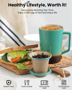 15 OZ Porcelain Tea Infuser Cup with Lid,Ceramic Tea Mug with All-Porcelain Strainers for Loose Leaf Teas,Microwave and Dishwasher Safe Coffee Mug,Metal-Free,BPA-Free,Gifts for Tea-Lover (Green)