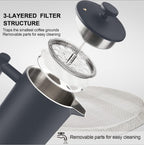 Secura French Press Coffee Maker, 304 Grade Stainless Steel Insulated Coffee Press with 2 Extra Screens, 34oz (1L), Grey