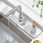 Findosom 2PCS 12" x 20" Dish Drying Mat & 24" x 5.5" Sink Splash Guard, Super Absorbent & Cuttable Dish Mat Drying Kitchen Mat with Gray Floral, Hide Stain Drying Mat for Kitchen Counter