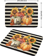 Sunflower Pumpkin Dish Drying Mat for Kitchen Counter,Black and White Stripe Drying Mat 18 x 24 Inch with Absorbent Reversible Microfiber Dish Drying Pad Dish Rack Drainer Mat for Coffee Bar