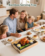Bamboo Serving Tray, Breakfast in Bed Tray with Removable Silicone Mat, for Pantry Living Room Bathroom Tea Bar