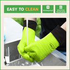GEEKHOM BBQ Gloves Heat Resistant Oven Mitts - Silicone Grilling Gloves with 13.7" Arm Protection - Waterproof Pot Holder Non-Slip for Men & Women, Kitchen Outdoor Cooking, Baking, Camping, Green
