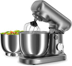 Stand Mixer with 3QT+3.5QT Dual Bowls, 10-Speed Electric 300W Food Mixer - Includes Egg Whisk, Dough Hook & Flat Beater for Home Baking & Daily Cooking (GraySilver)