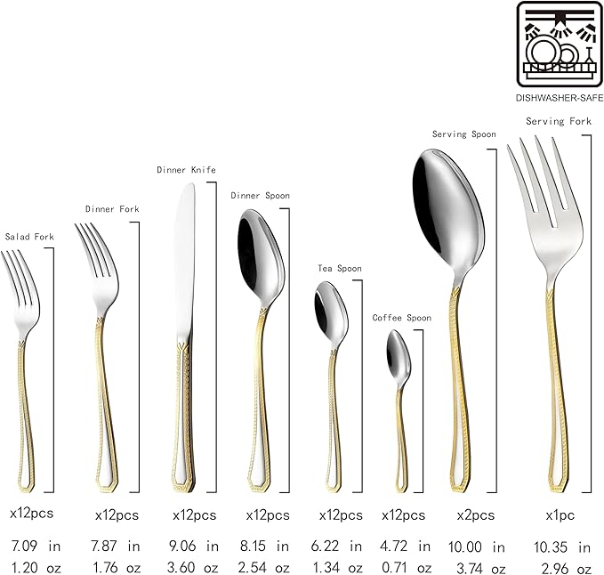 75-Pc Luxury Flatware Set for 12 w/Storage Case 24K Gold Premium Dining Cutlery Service - 18/10 Surgical Stainless Steel Silverware Hostess Serving Set in a Chest
